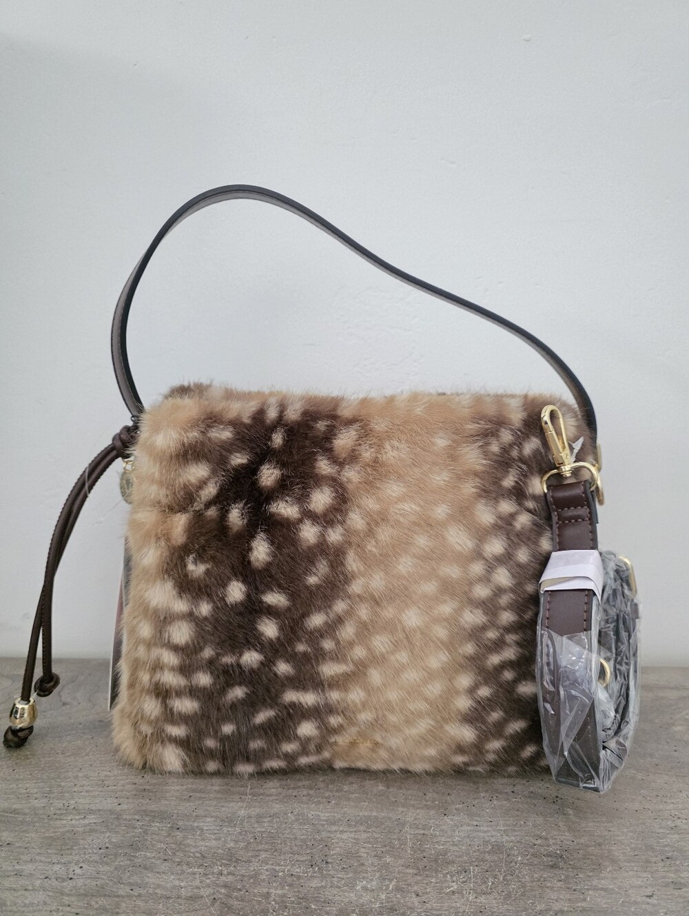 Viral BCBG generation Leopard Print Faux Fur Shoulder Bag New